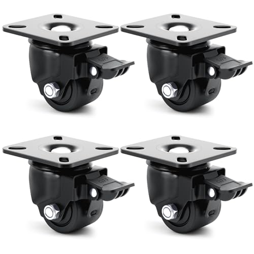 2 Inch Heavy Duty Caster Wheels Set of 4, Locking Swivel Plate Industrial Casters Load 2200 LBS, Low Gravity Design Durable, Quiet, Sturdy Nylon Wheels for Furniture, Equipment