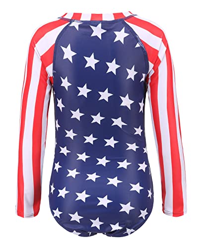 Image of Girls Rash Guard Long Sleeve One Piece Swimsuits Stripes Zipper Bathing Suits UPF 50+ /Sun Protection