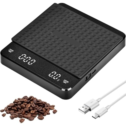 JACMKEON Coffee Scales with Timer 0.1g/3kg High Precision Espresso Scales Digital Rechargeable Kitchen Scales Coffee Scales with LED Display Screen