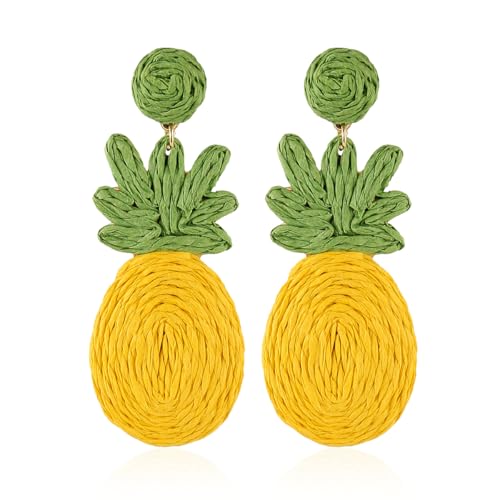 Image of Handmade Raffia Hoop Earrings Statement Tropical Bohemian Straw Dangle Earrings Natural Rattan Vacation Style Round Earrings for Women Summer Beach Party Essential Jewelry