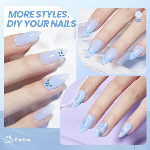 Image of Beetles Blue Jelly Gel Nail Polish - 15ml Blueberry Milk Nails Sheer Neutral Translucent Hazy Blue Gel Polish Soak Off UV Summer Nail Art Manicure Salon Home DIY Gift for Manicure Women