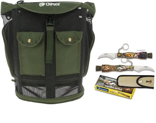 SUPER-OCIO Pack Mochila Chiruca para recoger setas + 1 Navaja setera 18258 Hoja 7,2cm con funda
