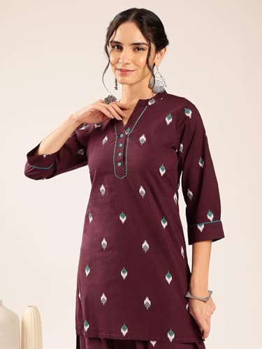 Image of Vbuyz Women's Printed & sequience work A-line Cotton Pink Kurta Pant With Dupatta