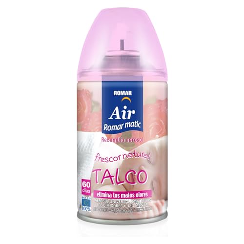 Recambios Aerosol Ambientador Spray Frescor Natural para Difusores y Manual, Esencia para hogar con Aroma Talco 250 ml
