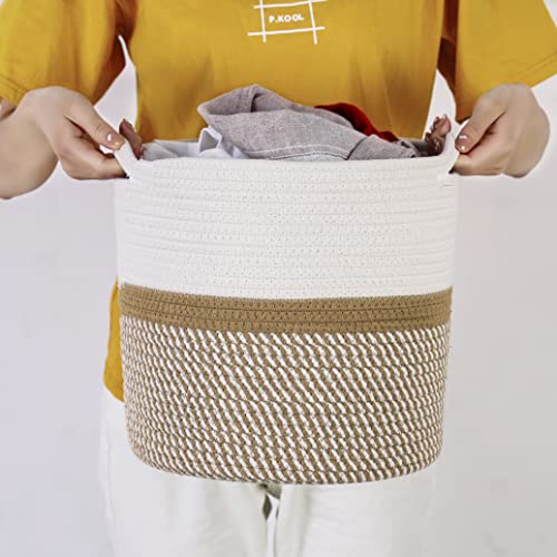 11X11X11 Inch Cotton Rope Baskets For Shelf, Cube Storage Bins For Toy Cloth Blanket Organizing, Baby Nursery Basket, 3 Pack White & Brown #TOP6