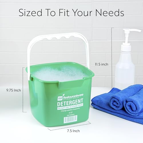 Image of Restaurantware-RW Clean 8 Quart Cleaning Buckets, 10 Detergent Square Buckets - With Measurements, Built-In Spout And Handle, Green Plastic Utility Buckets, For Home Or Commercial Use,