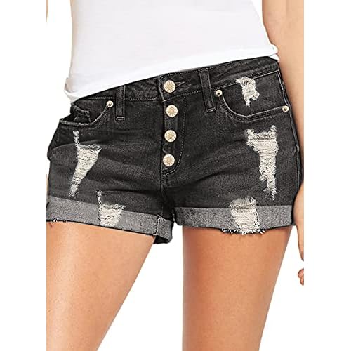 luvamia Women's Ripped Denim Shorts - High Waisted Stretchy