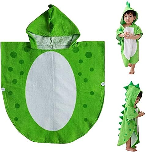Foto von Verve Jelly 0-4 Jahre Kapuzen Baby Handtücher, Baumwoll Dinosaurier Muster Nettes Badetuch Kinder Robe Strand Schwimmen Mit Kapuze Poncho für Babys Jungen Mädchen(Grün)