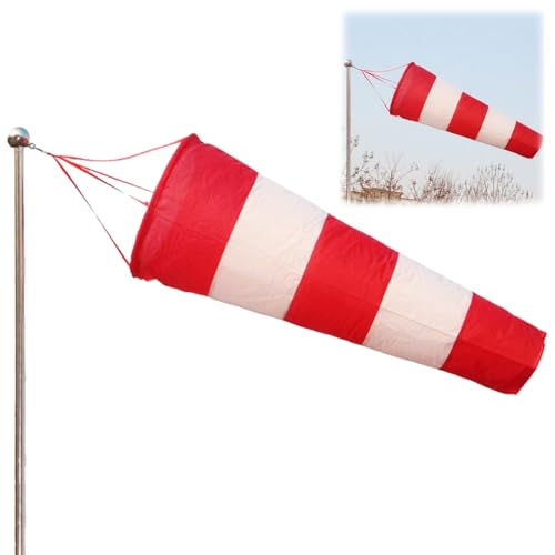 HAYGEM Leuchtend Bunt Windsack für Draußen Ø25cm L:60cm UV Beständig Rot und Weiß Reflektierend Wasser und Winddicht Windrichtungsanzeiger Aufhängen Multifunktional Windsock Direction Indicator