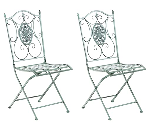 CLP Set De 2 Sillas para Jardín Sibell Plegables I Sillas Metálicas De Terraza Decorativas En Estilo Rústico, Color:Antiguo-Verde