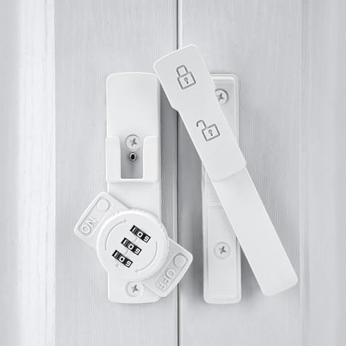 Image of INIRET White 180 Degree Barn Door Lock,Mechanical Password Lock,Flip Latch with Combination,3 Digit Password Keyless,Protect Privacy,for Barn Door,Windows,Garden,Cabinets,Bathroom,and Sliding Door