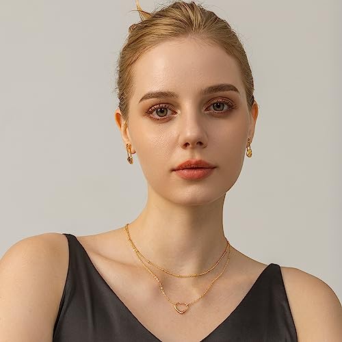 Safety Pin Earrings For Women - Ldurian 18K Gold Plated Heart Paper Clip Stud - Drop Dangle Paperclip Studs For Teen Girls #TOP1