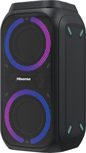 Hisense Party Rocket 160, 160 W Max Audio Power, 12 Hours Battery Life, TWS Pair Play, Karaoke Mode, 5 Light Effects, Vocal Fader, IPX4 Waterproof, Bluetooth 5.0