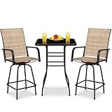 Greesum 3-Piece Patio Bar Set, High Top Table & 2 Swivel Bar Stools with Textilene Fabric, Outdoor Bistro...