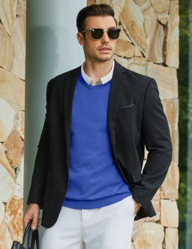 Image of COOFANDY Mens Casual V Neck Sweater Knit Slim Fit Long Sleeve Pullover Top