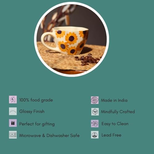 Image of WEAVING HOMES Surajmukhi Coffee Mug for Office, Stylish Ceramic Tea Cup for Woman, Modern Travel Mug (220 Ml)