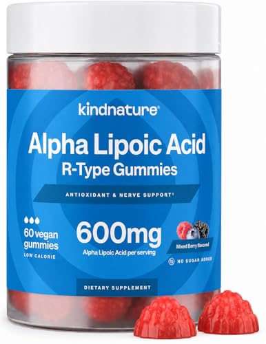 kindnature Alpha Lipoic Acid Gummies 600mg Neuropathy Supplements ALA for Nerve Comfort & Antioxidant Support Sugar-Free Vegan Non-GMO 90 Gummies