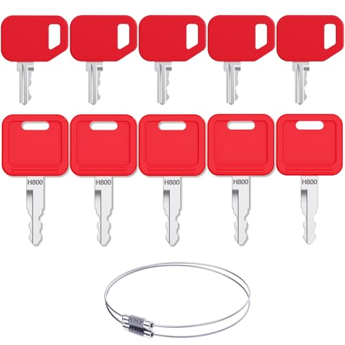 Heavy Ignition Keys with 5Pcs AT195302 AR51481 Keys and 5Pcs H800 Keys Replaces Part 1200 210C 210LJ AT194969 AT147803 4286465 Fit Loader Backhoe John Deere Hita-chi Kioti Excavator Dozer Tractors