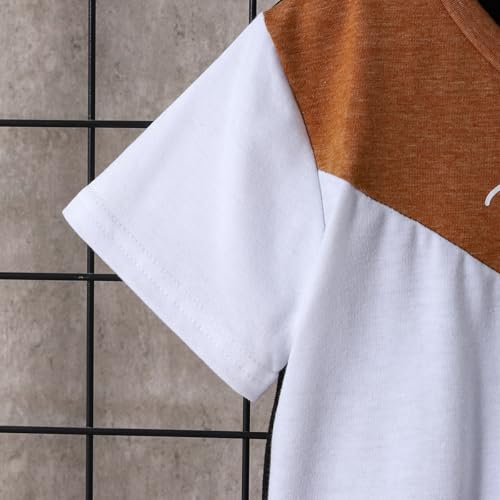 Image of Ayzozuy Boy Clothes Colorblock Top + Drawstring Waist Shorts 2 Pieces Kid Summer Outfits Set