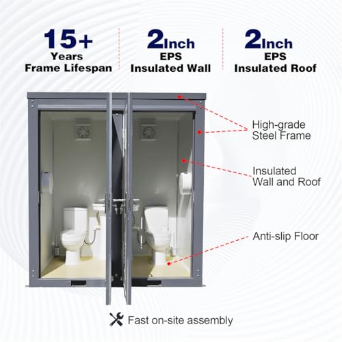 Image of Outdoor Portable Toilet with 2 Private Stalls, Mobile Restroom for Concerts, Conventions, Construction, Sporting Events