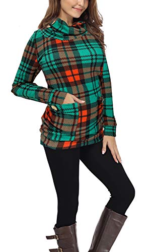 iGENJUN Women's Long Sleeve Button Cowl Neck Casual Tunic Tops with Pockets,MX-15,L