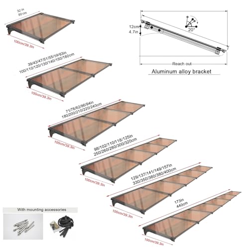 Auvent d'extérieur robuste en polycarbonate de 100 x 200 cm - 8
