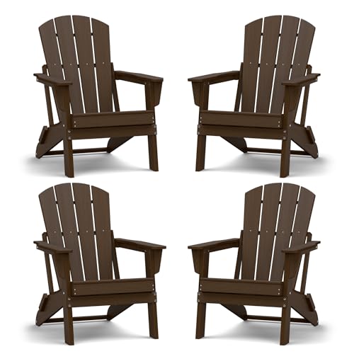 Image of Folding Adirondack Chair Set of 4, Lightweight - Portable HDPE Patio Chair, All-Weather Space-Saving Foldable Fire Pit Seating for Camping, Backyard, Deck-Coffee