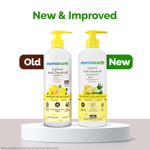 Image of Mamaearth Lemon Anti-Dandruff Shampoo with Lemon, ZPTO, Climbazole, Aloe Vera for Itchy & Flaky Scalp | Upto 100% Dandruff Reduction & 3X Softer Hair in 1 Wash | Soothes Scalp | Reduces Frizz | 400 ml