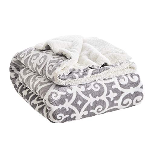 Comfort Spaces Ultra Soft And Cozy Sherpa Reversible Throw Blankets For Couch And Bed, Plush Fleece Cozy Cover With Fuzzy Faux Fur, 50 X 60 In, Grey Lattice #TOP1
