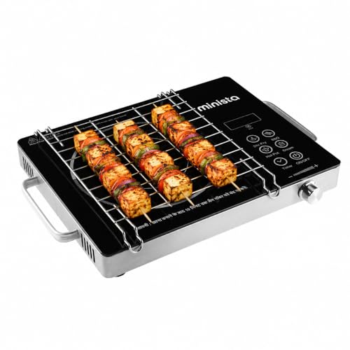 Image of Minista 2200W Infrared Induction Cooktop Stove With Grill Rack, Suitable for All Cookware, Premium Glass Top,Touch Control, Digital Display,Timer, 4 cooking modes, Auto Shut Off, 1 Year Warranty Black