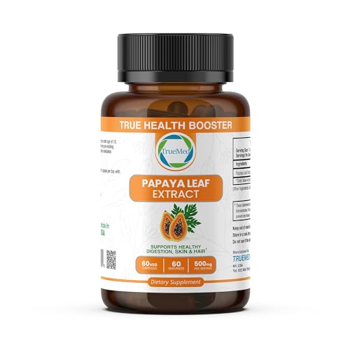 Papaya Leaf Extract 500 mg for Hair, Skin with 4X Extra Strength Support Blood Platelet with 60 Capsules for 60 Days Supports Digestive Health & Natural Antioxidant