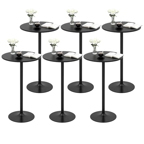 ERGOMASTER Two-in-one Adjustable Height Bar Tables 24-inch Round Cocktail Table with Sturdy Metal Base 40/22 Two Convertible Height High Top Pub Table for Home Bar Restaurant Bistro (6 Black)