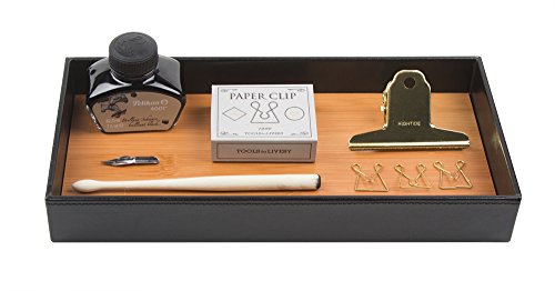 JACKCUBE Design Leather Bamboo Valet Tray Storage Tray Cosmetic Stationery Organizer Catch-All