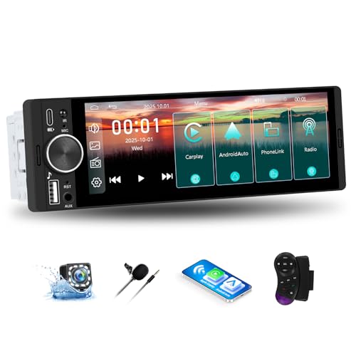 Radio para auto Single Din 6.28" con pantalla táctil HD miniatura 1