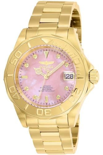 Invicta Men's Pro Diver Gold-Tone Steel Bracelet & Case Automatic Pink Dial Analog Watch 28693