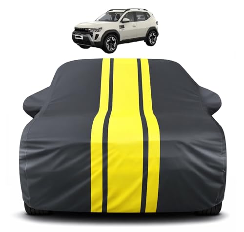 Image of Auto Hub Car Cover Compatible with Renault Duster (Model-2026-Till Date) with Mirror Pocket, Soft Cotton Lining, Duster Car Cover Waterproof - Yellow-Black