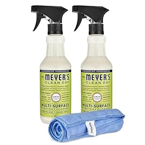 Mrs. Meyers Multi-Surface All Purpose Cleaner Set, Multi-Purpose Cleaner 2 Pack Spray and Cloth Set Bundle for Bathroom, Living Room or Bedroom, 16 oz, Lemon Verbena