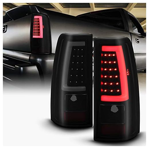 ACANII 2003-2006 Chevy Silverado 1500 2500 3500 Housing Smoked Lens LED Tube Tail Lights Brake Lamps Pair, Pickup Truck, Vehicle Light Assembly, Cyber Black