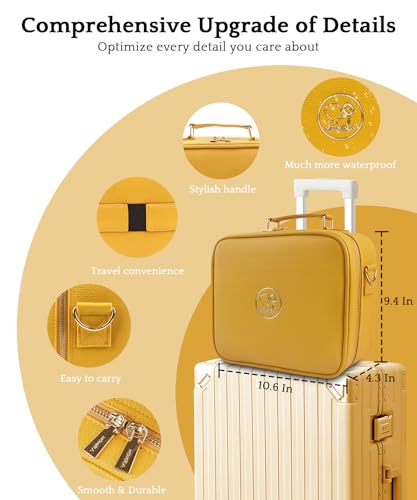 Image of MOMIRA Travel Makeup Bag Cosmetic Bag with Lighted Mirror, Adjustable Brightness in 3 Color Scenarios /Detachable makeup mirror, All-round Upgrade, Waterproof, Gift for Women -Yellow