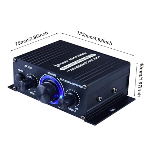 Ragyzity Power Amplifier Home Audio System, AK170 Amplifier DC 12V, Home Audio Stereo Hi-Fi Power Amplifier, Dual Channel Sound Stereo Receiver Box with LED for Speaker PC TV Cell Phone Car Vehicle