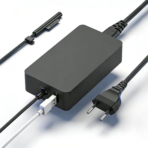 65W Surface Ladekabel 15V 4A Ladegerät für Microsoft Surface Pro 11/10/9/8/7/7+/6/5/4/3/X Surface Laptop 7/6/5/4/3/2/1 Surface Go 4/3/2/1 Surface Book 3/2/1 Netzteil mit USB Port