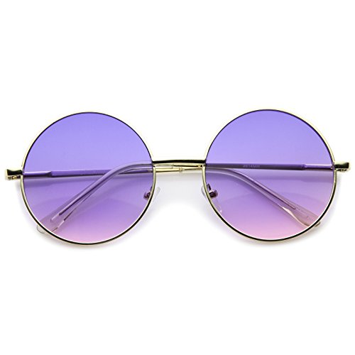 zeroUV Bohemian Full Metal Frame Gradient Flat Lens Round Sunglasses 54mm