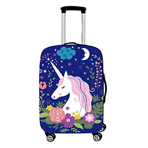 Surwin 3D Elastique Housse de Valise Luggage Cover, Protéger Étui avec Fermeture Éclair, Réutilisable Anti-Rayures Lavable Bagages Coffre Voyage Couvre (Licorne de Lune,S (18-20 Pouces)) Cover