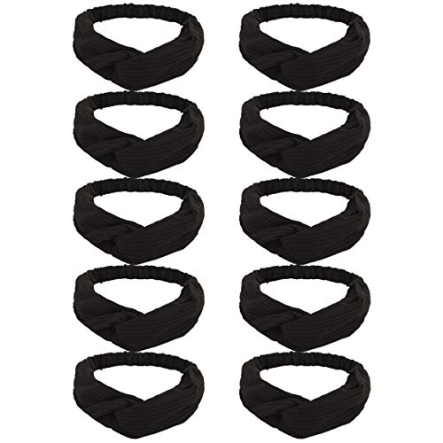 10 Pack Black Hairbands with Button for Women Head Wrap Elastic Hair Band Facemask Holder for Nurses Doctors