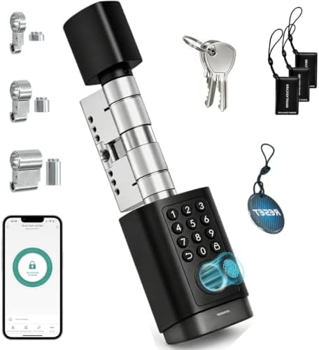 AVATTO Smart Türschloss mit Fingerabdruck & Passwort für 60-90mm Türen, Elektronischer Schließzylinder mit einstellbarer Länge, inkl. Schlüssel & IC-Karte, Fernsteuerung über AVATT