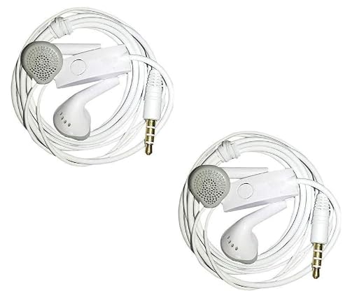 2 piece Earphones with Ultra Bass & Dolby Sound 0.33 mm Jack for All Samsung/Anroid/iOS Devices - (White)