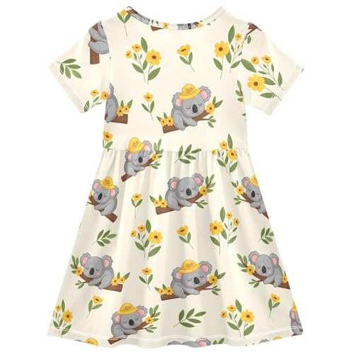 Koala Yellow Flowers Girls Summer Dress Toddler Casual Dresses Girl Short Sleeve Dress for Girls,2T2