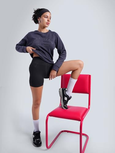 Image of CAVA Essential Sweatshirt for Women | Brushed Fleece, Round Neck, Full Sleeves, Ribbed Cuffs, Embroidery Detail | Cozy Loungewear & Travelwear