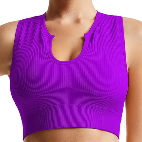 Getheyshape Me Up Crop Top sin costuras para mujer, camiseta de tirantes con sujetador integrado, sin costuras, camiseta deportiva de yoga para mujer, morado, L