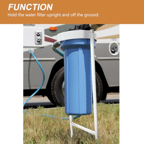 Image of RV Water Filter Stand - Powder-Coated Iron Holder - Keeps Inline Filters Upright & Off the Ground - Prevents Hose Kinking & Tangling - Easy Tool-Free Setup - Rust-Resistant Exterior